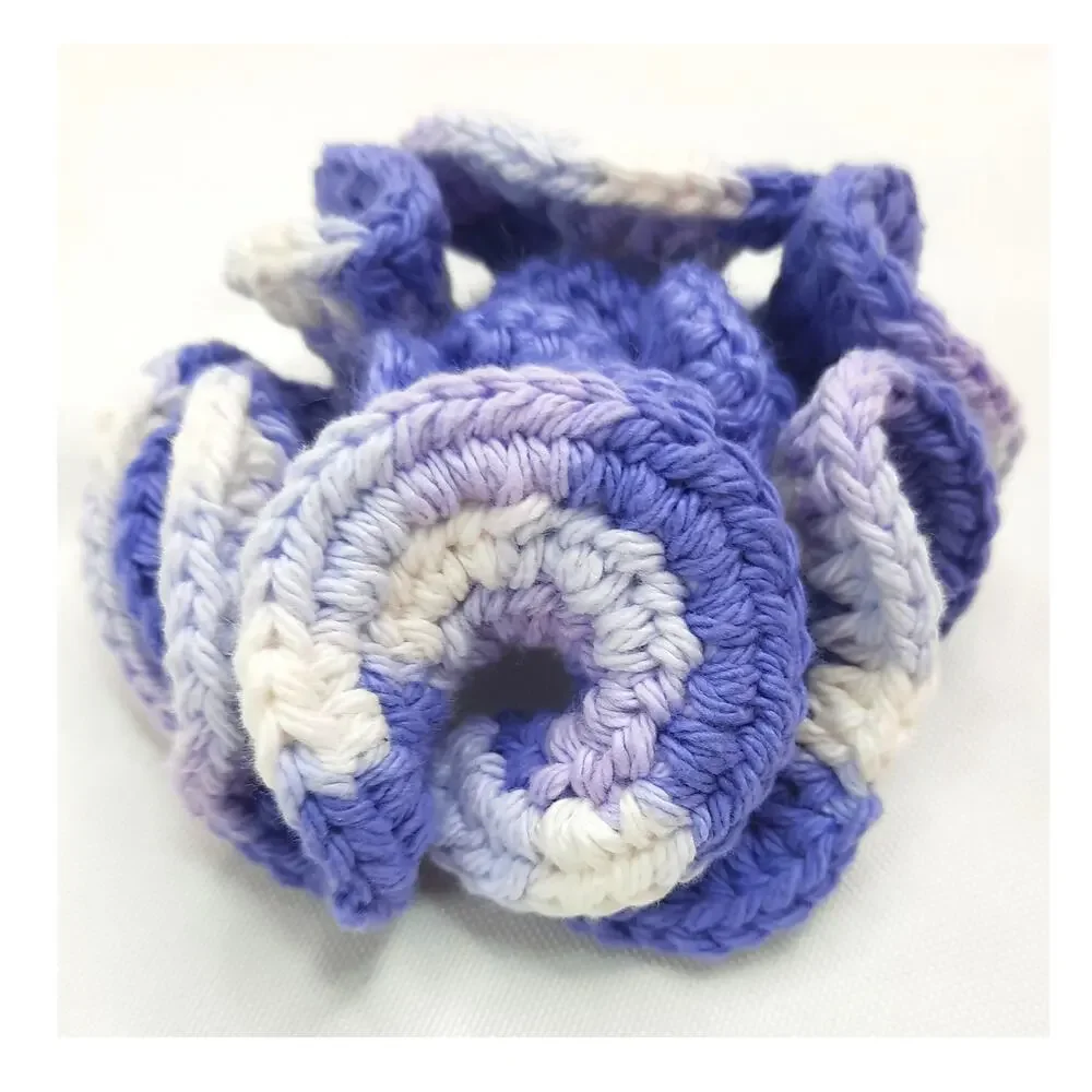 Layered Crochet Flower Brooch Handmade 3D Ruffles Colorful Purples Cream Pin NEW